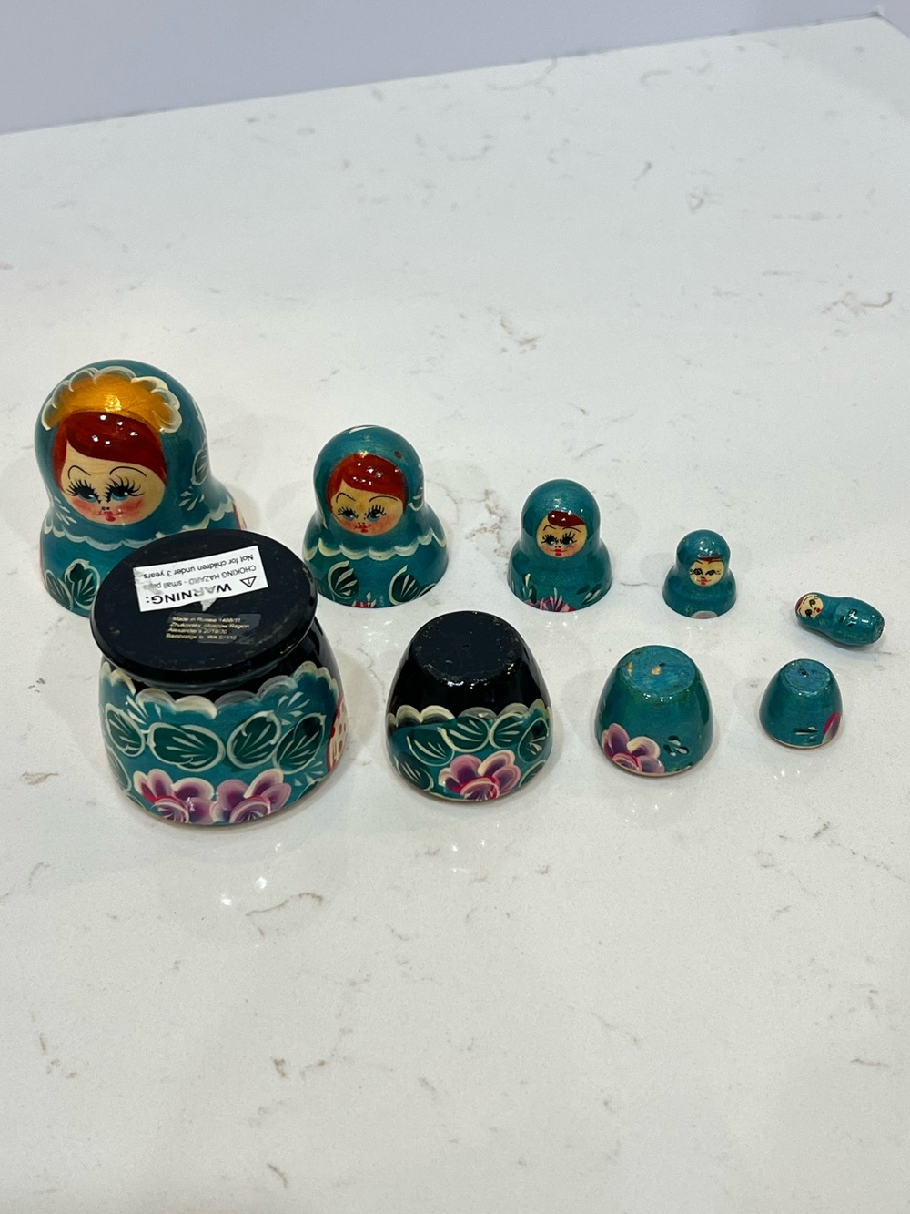 Russian Nesting Dolls Matryoshka Set Hand Painted Blue Floral 5 Dolls - Picture 6 of 12